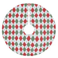 Red Green & White  Holdiday Classic Argyle Pattern Brushed Polyester Tree Skirt