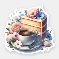 Piece of Cake, Cup of Coffee and Flowers Sticker