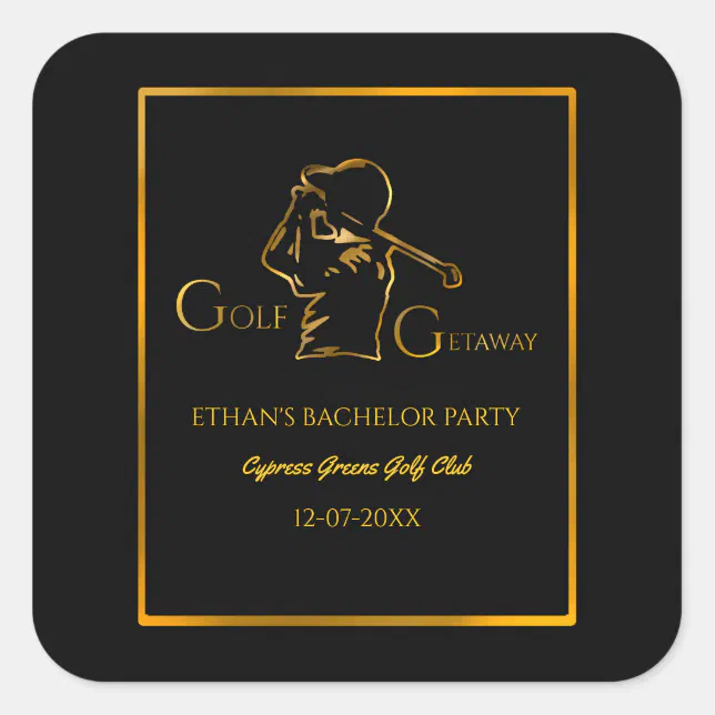 Groom Golfer Bachelor Party Luxury Gold Square Sticker