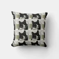 Meow Cute PhotographicTuxedo Cat Pattern Throw Pillow