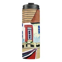 Beach House and Boat Abstract Illustration Thermal Tumbler