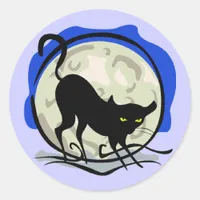 Black Cat and Full Moon Blue Background, ZSSG Classic Round Sticker