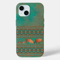 Southwest Cute Javelina Family Copper Teal iPhone 15 Case