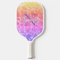 Rainbow Gradient Swimming Pool Photo Chic Monogram Pickleball Paddle