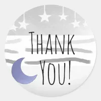 Thank You Baby Shower Blue Gray Moon and Stars Classic Round Sticker