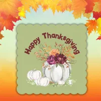 Simple White Pumpkin & Floral Thanksgiving | Paper Coaster