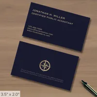 Navy Blue and Gold Compass Business Card