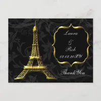 Gold Eiffel tower French Wedding Thank You Postcard
