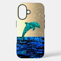 Dolphin in the sea, sparkling, monogrammed  iPhone 16 case