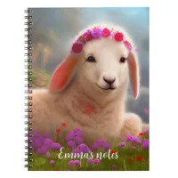 Cute easter lamb with flowers -   notebook