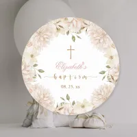 Elegant Pink Boho Floral Baptism  Classic Round Sticker