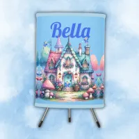 Pink & Blue Fairy Cottage Core Monogram on Blue | Tripod Lamp