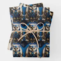 Beautiful minimalistic Blue Owl Wrapping Paper Sheets