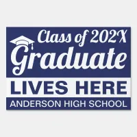 12" X 18" Blue and White Graduate Lives Here Yard Sign