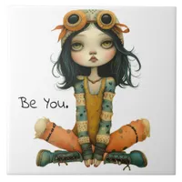 Quirky Whimsical Woman - Be You. Ceramic Tile