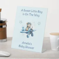 Sweet Little Boy on the Way Baby Shower Pedestal Sign