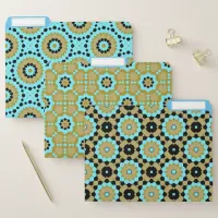 Turquoise and Black Mosaic Geometric Patterns File Folder