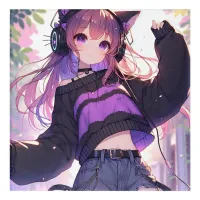 Pretty Anime Girl in Headphones with Cat Ears Acrylic Print