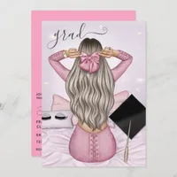 Pink and Black Blonde Girl Graduation Party Invita Invitation