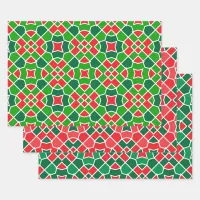 Green Red and White Christmas Geometric Pattern Wrapping Paper Sheets