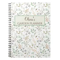 Personalized Green & Brown Floral Garden Planner Notebook