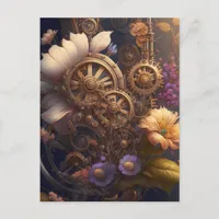 Steampunk Door with Purple Flowers Postcard