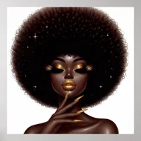 Melanin Chic Afro Beauty with Gold Accents Poster