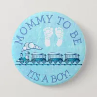 Mommy to be, Blue Train Baby Shower Button
