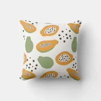 Papaya Fruit Pattern Terracotta Orange and Green Throw Pillow