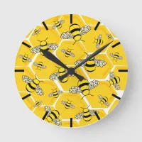 Honey Bees on Honeycomb Cute Round Clock