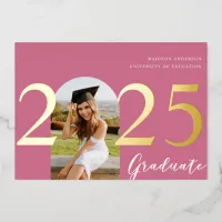 Pink Arch Foil Photo Graduation Announcement