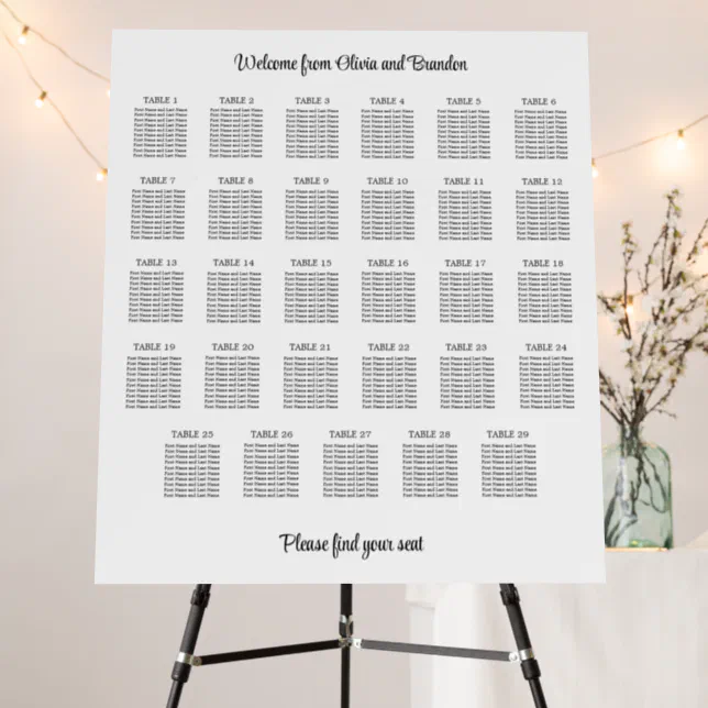 Stylish 29 Table Wedding Seating Chart Foam Board