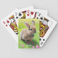 Cute baby rabbit in a flower meadow poker cards