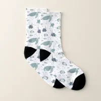 Light Blue Tropical Fish and Turtles on White Socks