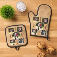 5 Photo Best Dad Ever 20XX Wood Grain Diagonal Oven Mitt & Pot Holder Set