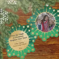 Christmas Magic Green and Gold Photo Ornament Card