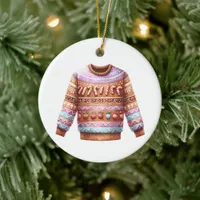 1st Place Winner Ugly Sweater Contest Pink Purple Ceramic Ornament