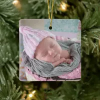 Personalized Baby Photo Pink Snowflake  Ceramic Ornament