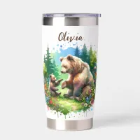 Cute Watercolor Bear and Cub Personalized Insulated Tumbler