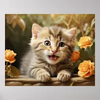 *~* Kitty Hello Floral 5:4  Kitten Cat AP68  Poster