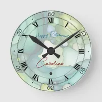 Enjoy Your Retirement Pastel Fluid Colors Round Clock