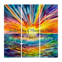 Quote and Watercolor Sunset over Colorful Water   Triptych