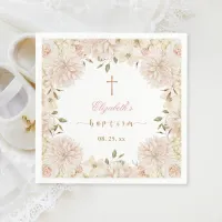 Elegant Pink Boho Floral Baptism Paper Napkin