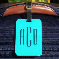 Vivid Turquoise Blue Vertical 3 Letter Monogram Luggage Tag