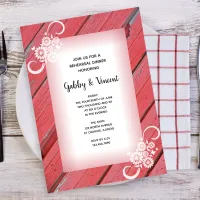 Rustic Red Barn Wood White Flower Rehearsal Dinner Invitation