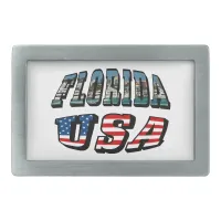 Florida State and USA Flag Text Rectangular Belt Buckle