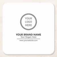 Modern Elegant Black and White Personalized Logo Square Paper Coaster