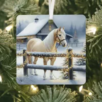 Pretty White Horse Farm Christmas Personalized Metal Ornament