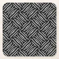 Black and White Tribal Stripes Square Paper Coaster