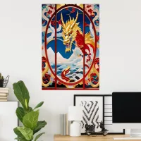 Fire breathing dragon Gold And Red Poster